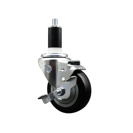 Service Caster 3.5'' SS Black Poly Swivel 1-3/8'' Expanding Stem Caster with Brake SCC-SSEX20S3514-PPUB-BLK-TLB-138